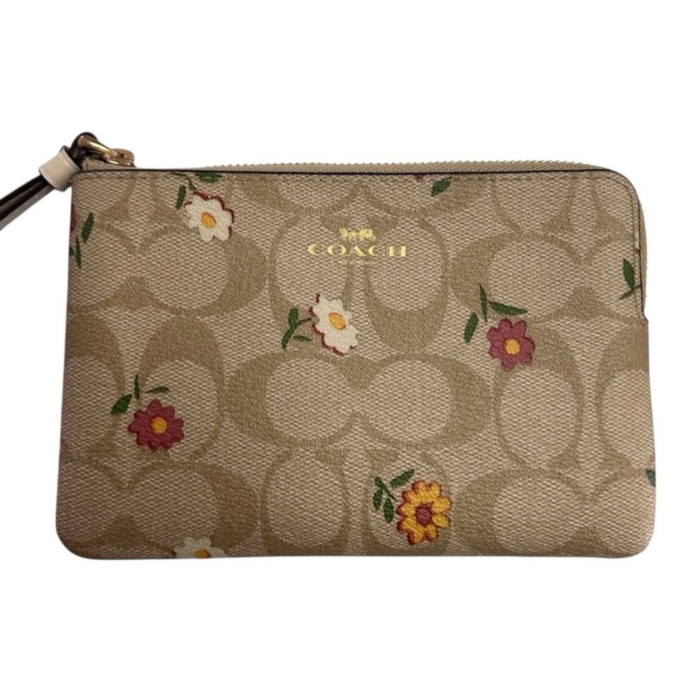 Coach Corner Zip Wristlet in signature coated canvas with ditsy floral print NWT - Picture 7 of 8